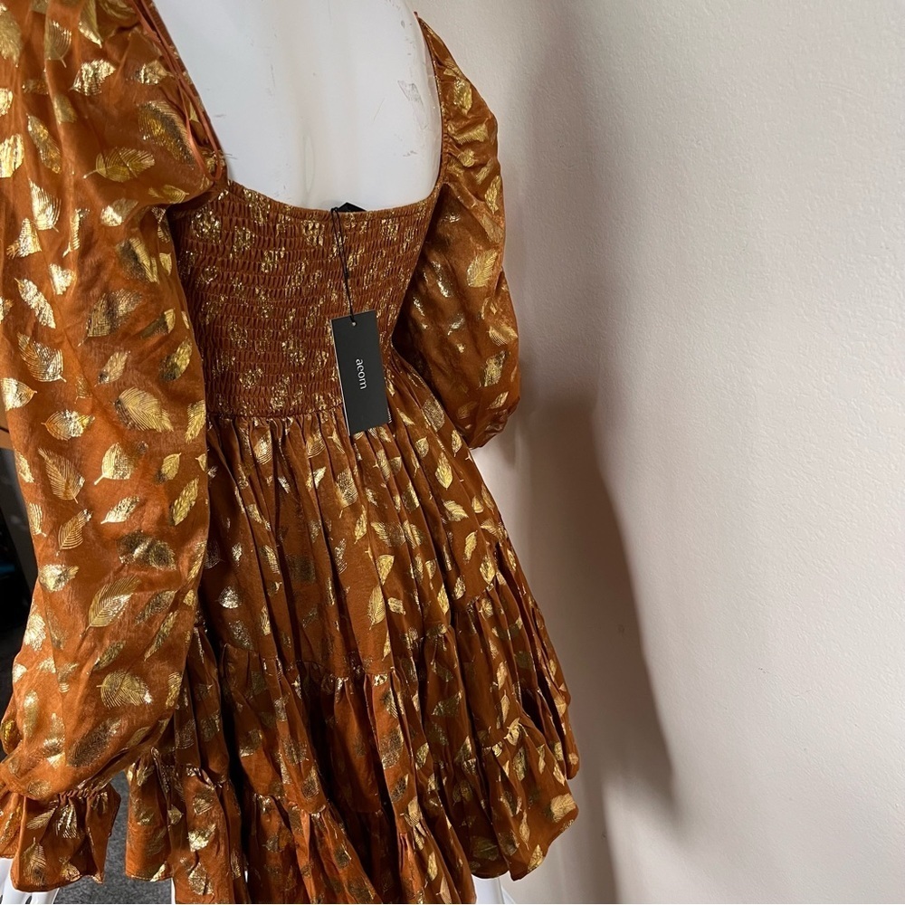 Aron Rust and Gold Velvet Smocked Mini  Dress NWT - Picture 6 of 7